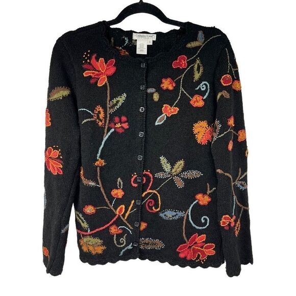 Vintage Coldwater Creek Heavily Floral Embroidered Button Up Cardigan - Picture 1 of 7